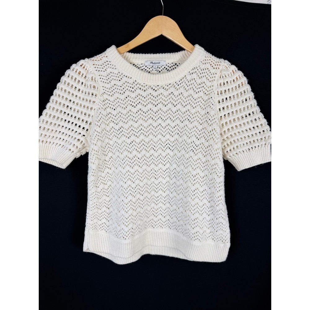Madewell Atwater Crochet Sweater Tee Womens Small Cream Knit MC863 Boho SEO